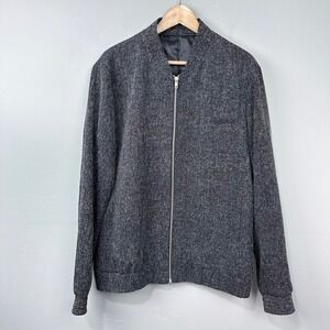 Topman Bomber Jacket Mens Size L Grey Textured Salt and Pepper Full Zip Coat